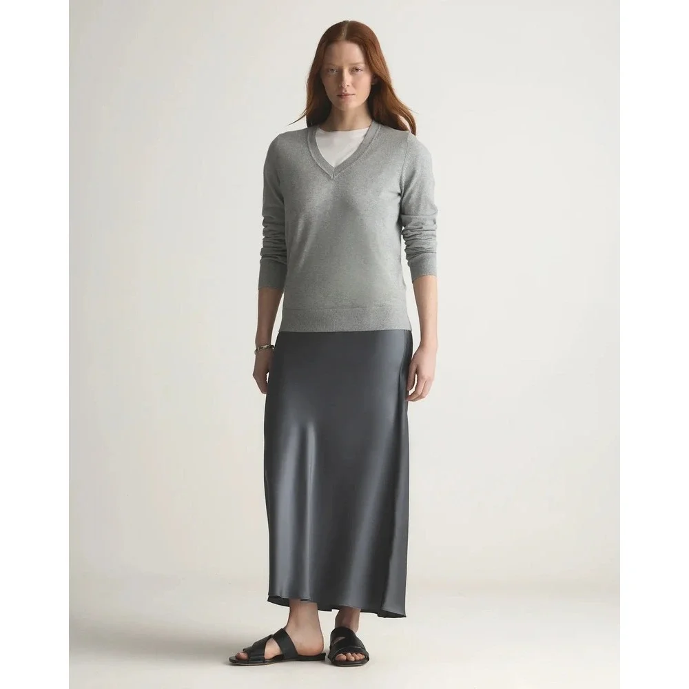 Quince Lightweight Cotton Cashmere V Neck Sweater Heather Grey Size M Capsule - Picture 2 of 6
